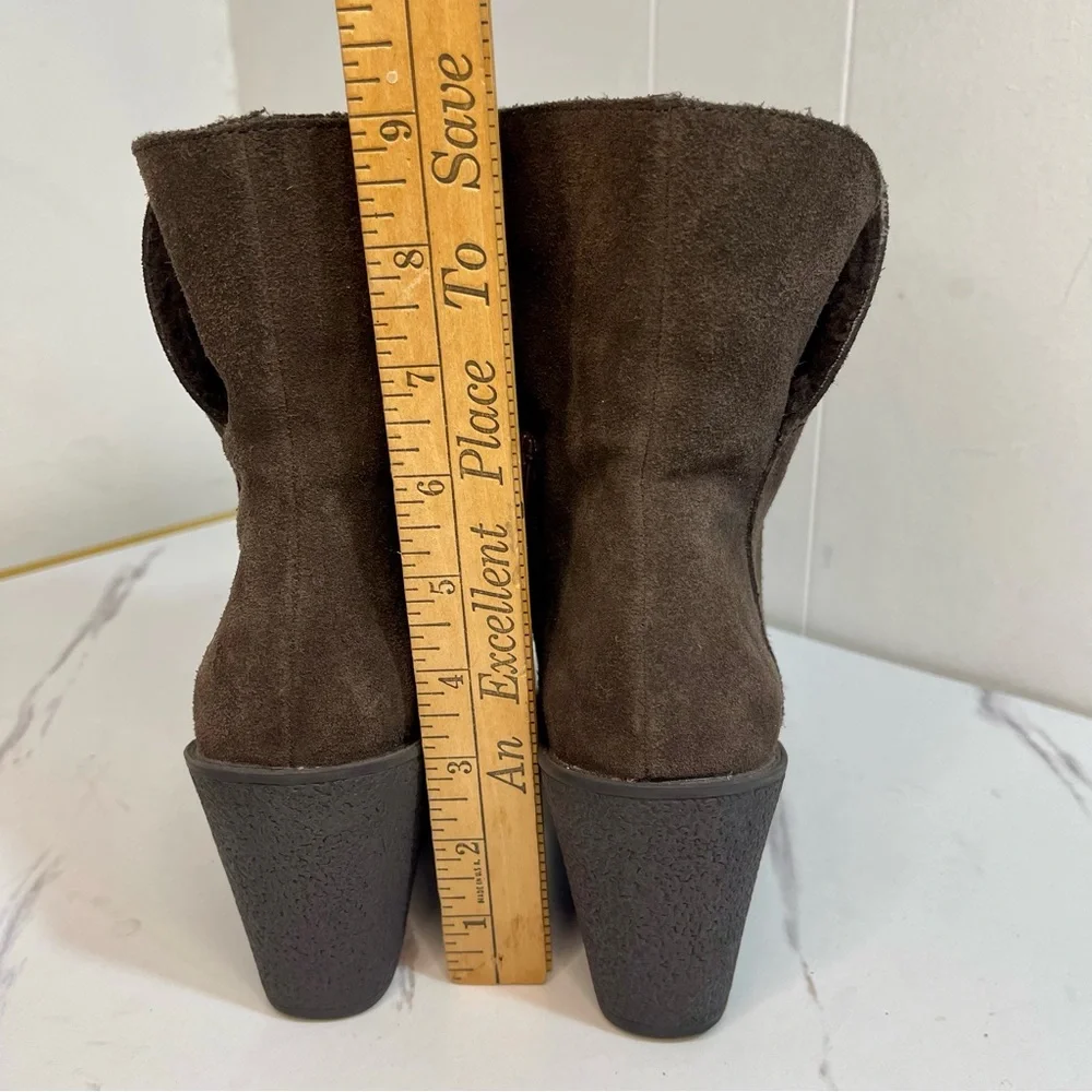 Kelly & Katie Dark Brown Sued Lined Fold Down Wedge Ankle Boots Size 7.5